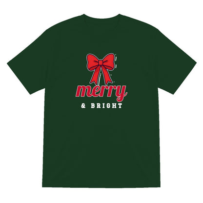 Merry & Bright Bow Christmas Jumper & T-Shirt T-Shirt in Forest Green