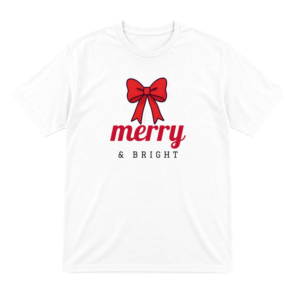 Merry & Bright Bow Christmas Jumper & T-Shirt T-Shirt in White