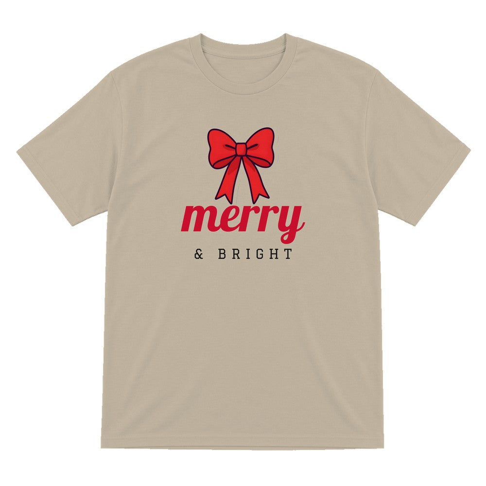 Merry & Bright Bow Christmas Jumper & T-Shirt T-Shirt in Sand