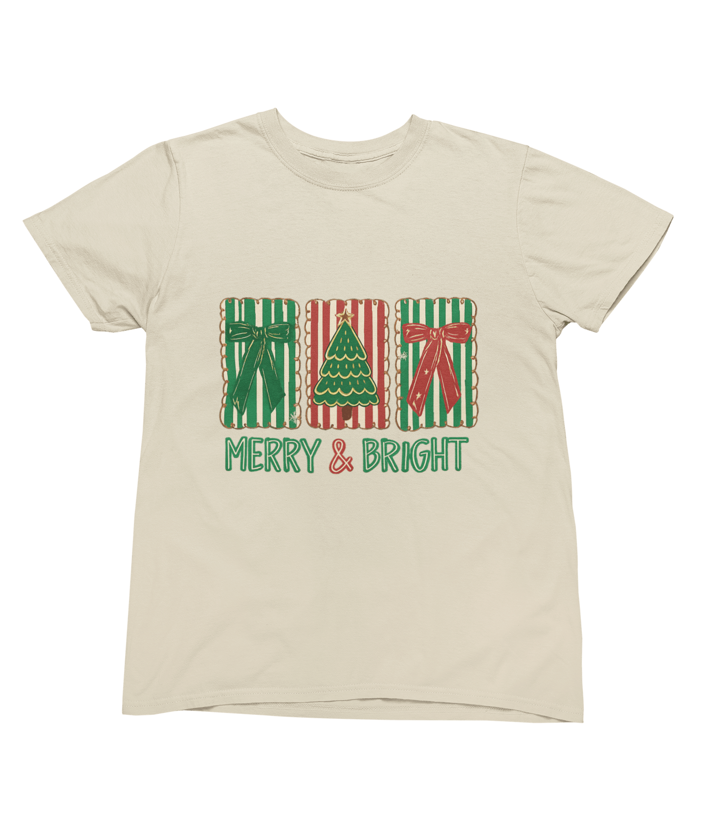 Merry & Bright Christmas Coquette Cookie Sweatshirt – Festive Biscuit Design T-Shirt / 3XL (Adult) / Beige gift_idea unique_gift personalised_gift