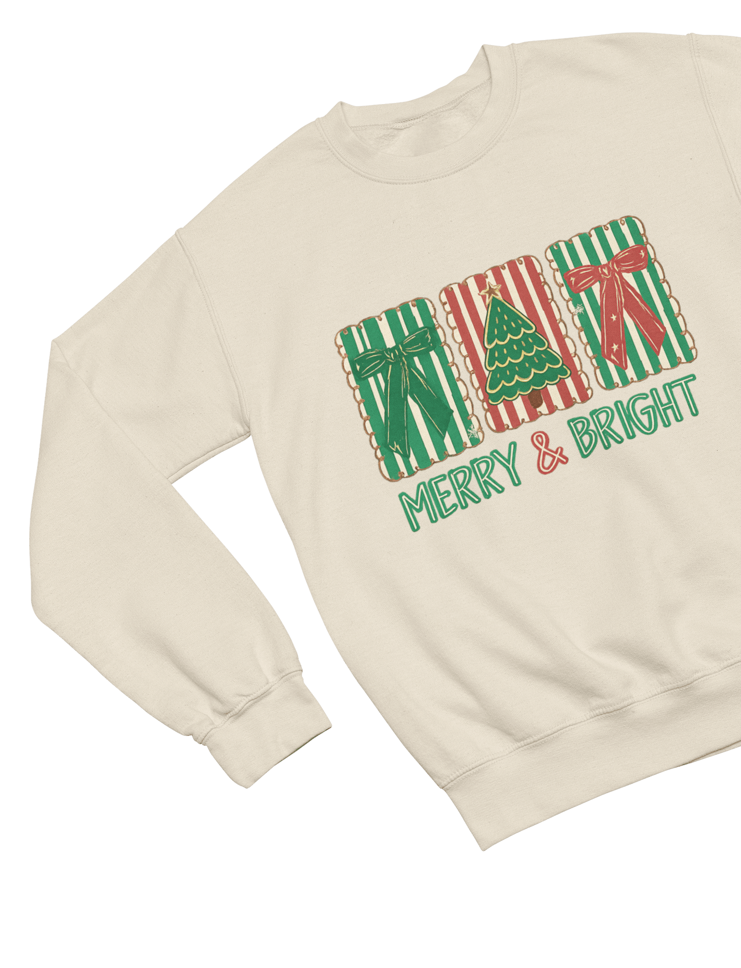 Merry & Bright Christmas Coquette Cookie Sweatshirt – Festive Biscuit Design Sweatshirt / 3XL (Adult) / Beige gift_idea unique_gift personalised_gift