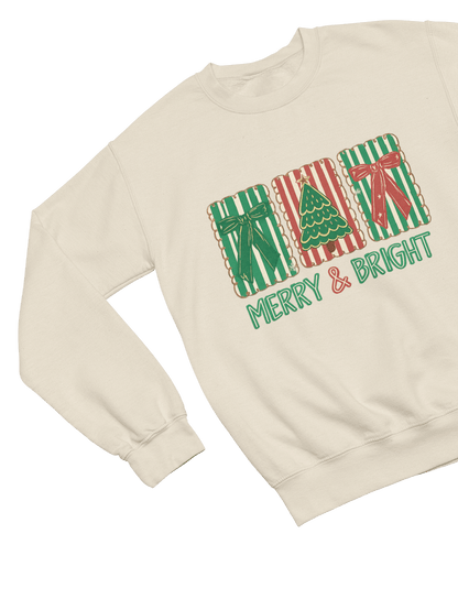 Merry & Bright Christmas Coquette Cookie Sweatshirt – Festive Biscuit Design Sweatshirt / 3XL (Adult) / Beige gift_idea unique_gift personalised_gift