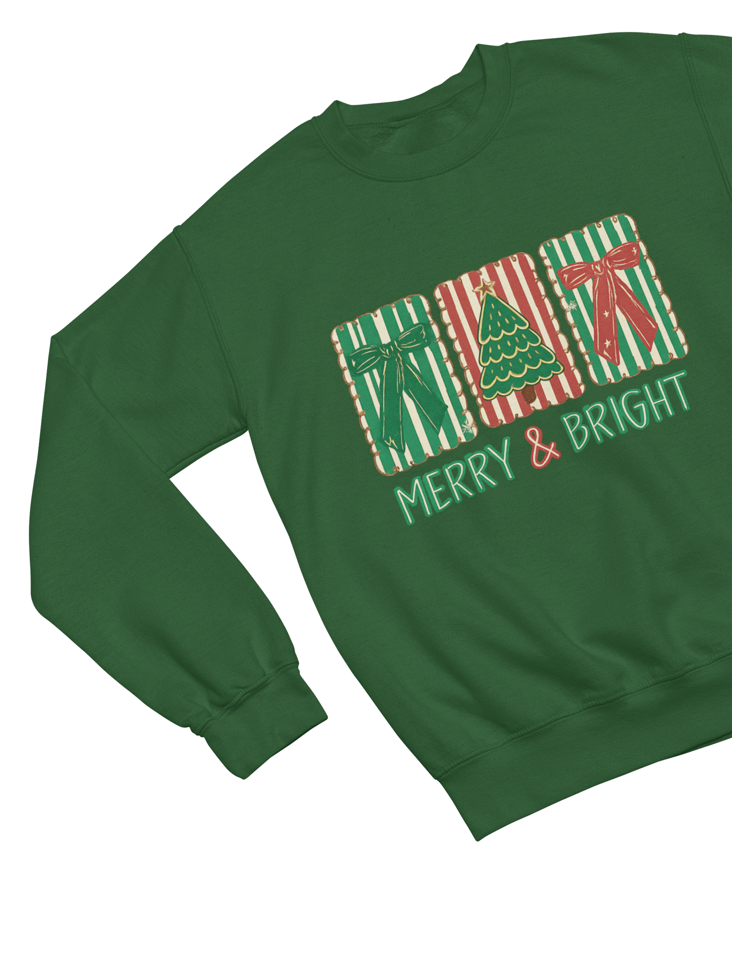 Merry & Bright Christmas Coquette Cookie Sweatshirt – Festive Biscuit Design Sweatshirt / 3XL (Adult) / Green gift_idea unique_gift personalised_gift
