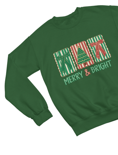 Merry & Bright Christmas Coquette Cookie Sweatshirt – Festive Biscuit Design Sweatshirt / 3XL (Adult) / Green gift_idea unique_gift personalised_gift