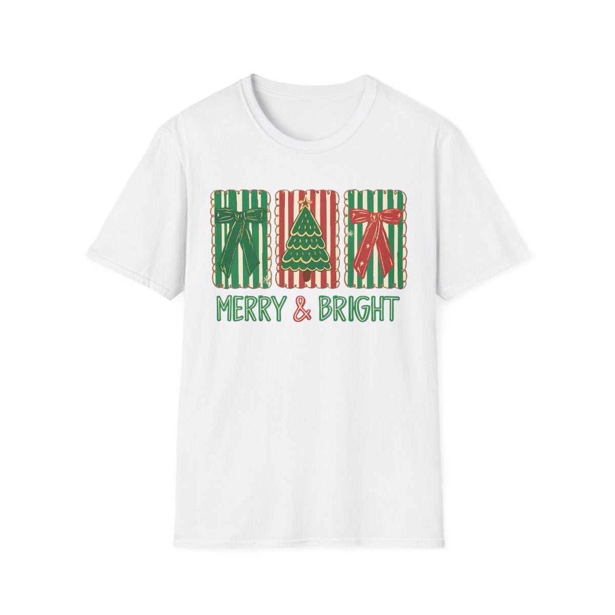 black t-shirt with merry and bright holiday gift print