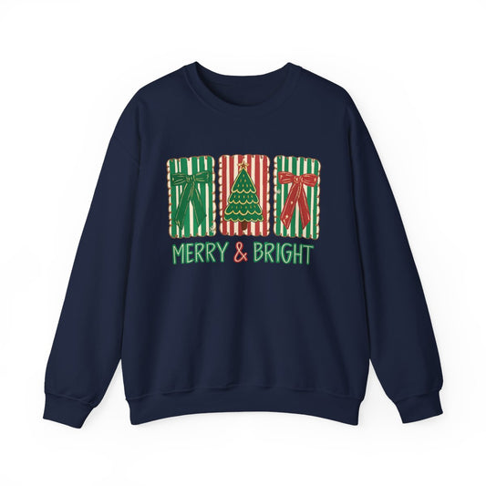 maroon sweatshirt with merry and bright christmas festive design