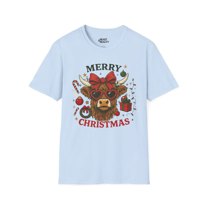 merry christmas highland cow t-shirt light blue t-shirt Christmas gift idea