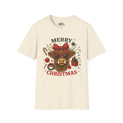merry christmas highland cow t-shirt natural t-shirt Christmas gift idea