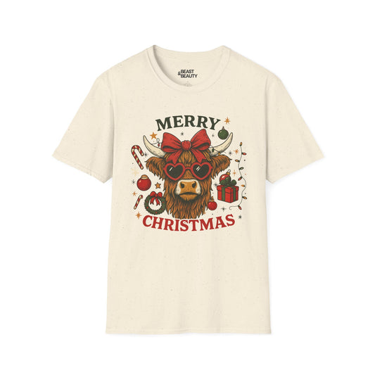 merry christmas highland cow t-shirt natural t-shirt Christmas gift idea