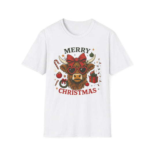 Merry Christmas Highland Cow T-Shirt - funny t-shirt by Cheeky Business