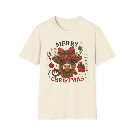 Merry Christmas Highland Cow T-Shirt - funny t-shirt by Cheeky Business