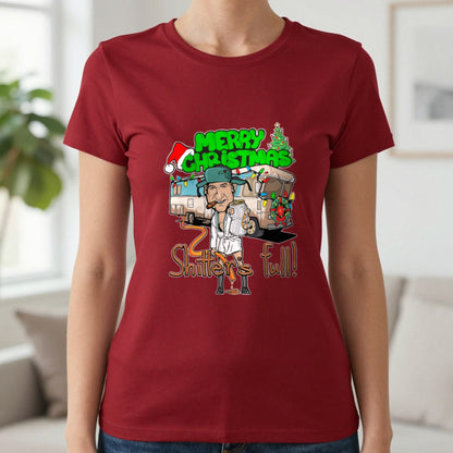 Merry Christmas Shitter's Full T-Shirt & Sweatshirt in Cardinal Red, worn, our photo