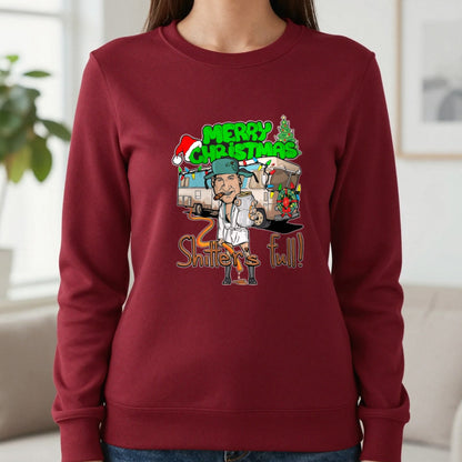 Merry Christmas Shitter's Full T-Shirt & Sweatshirt in Cherry Red, worn, our photo