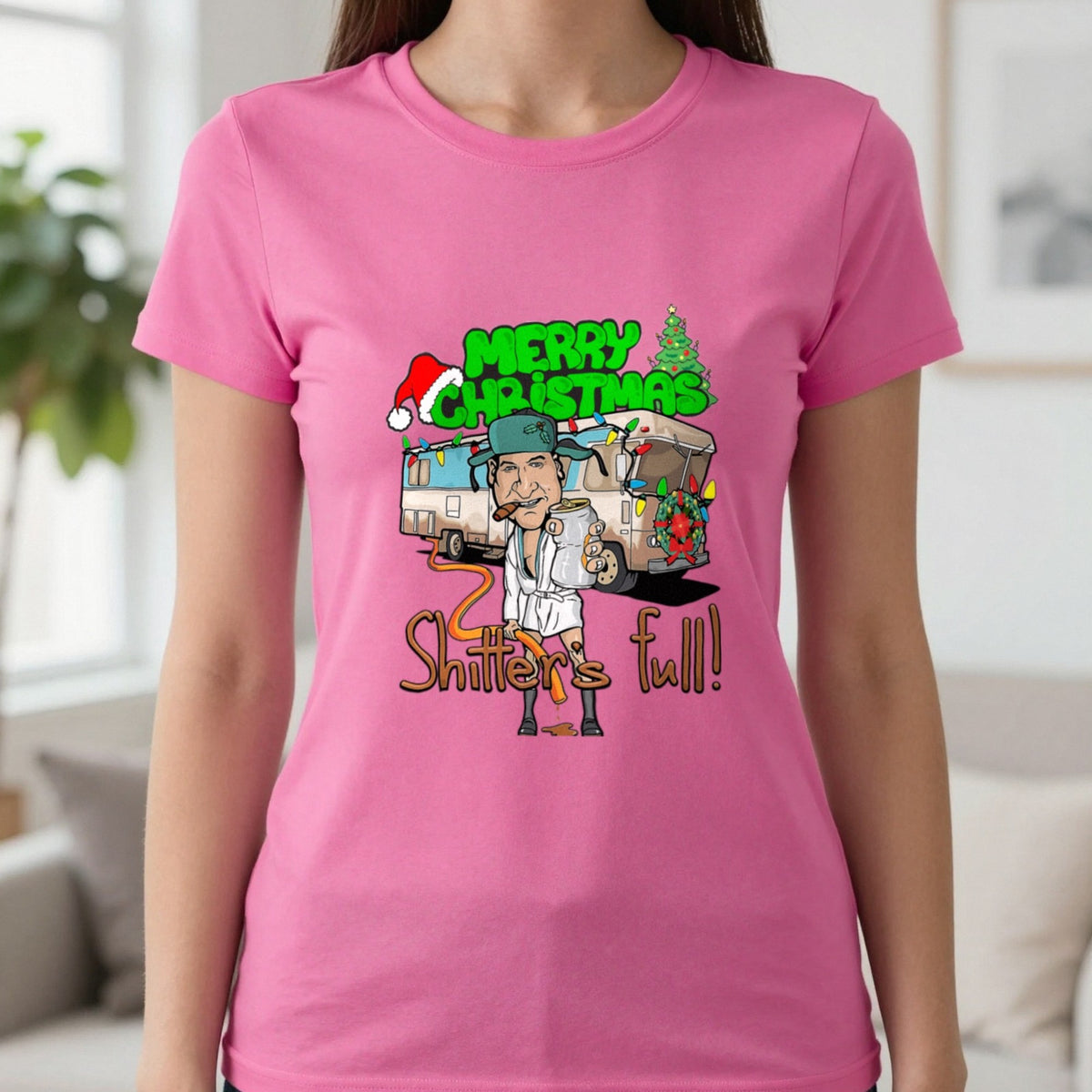 Merry Christmas Shitter's Full T-Shirt & Sweatshirt in Heliconia, worn, our photo
