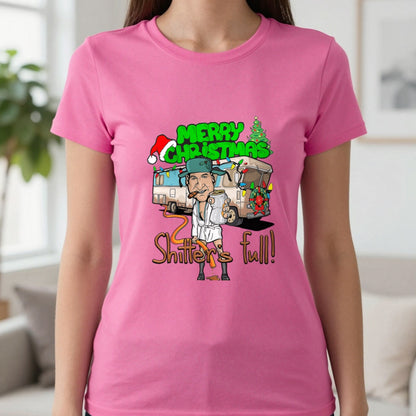 Merry Christmas Shitter's Full T-Shirt & Sweatshirt in Heliconia, worn, our photo
