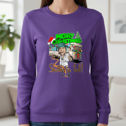 Merry Christmas Shitter's Full T-Shirt & Sweatshirt in Purple, worn, our photo