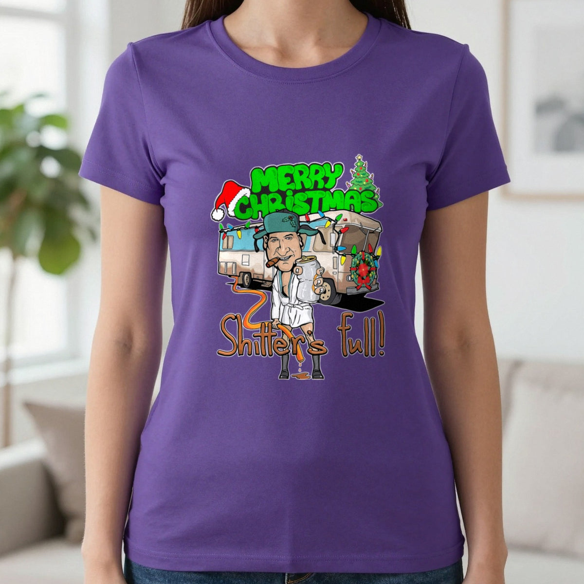 Merry Christmas Shitter's Full T-Shirt & Sweatshirt in Purple, worn, our photo