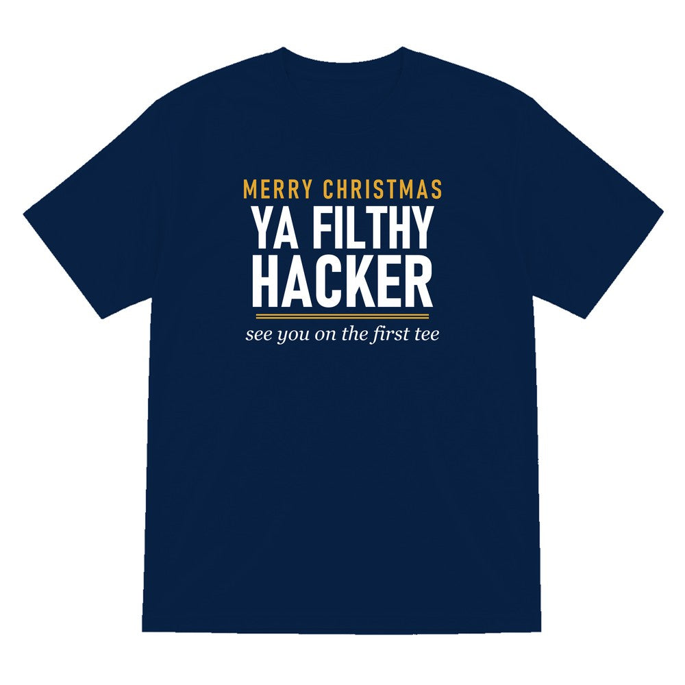 Merry Christmas Ya Filthy Hacker Funny Golf Christmas Jumper & T-Shirt T-Shirt in Navy