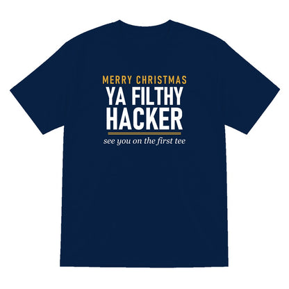 Merry Christmas Ya Filthy Hacker Funny Golf Christmas Jumper & T-Shirt T-Shirt in Navy