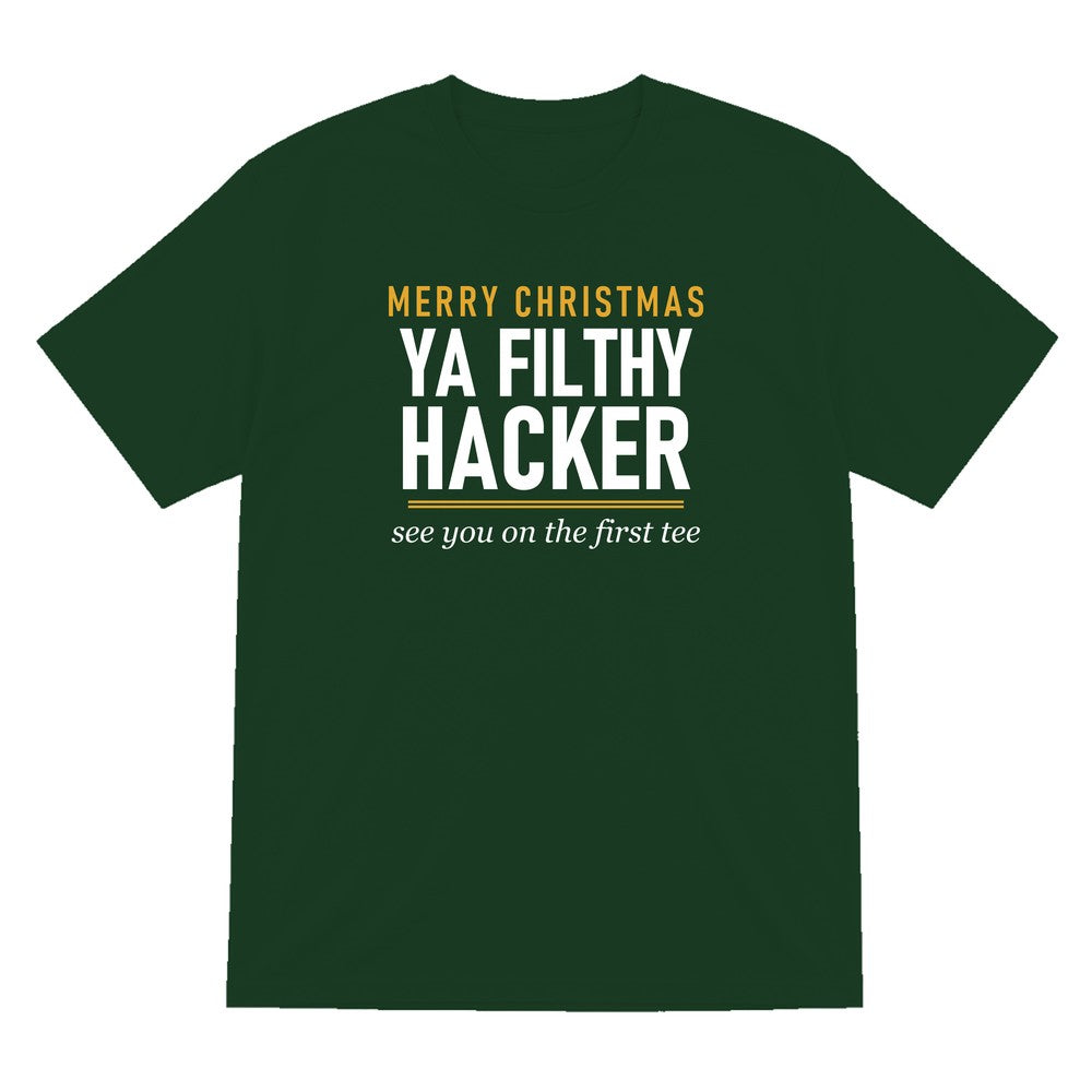 Merry Christmas Ya Filthy Hacker Funny Golf Christmas Jumper & T-Shirt T-Shirt in Forest Green