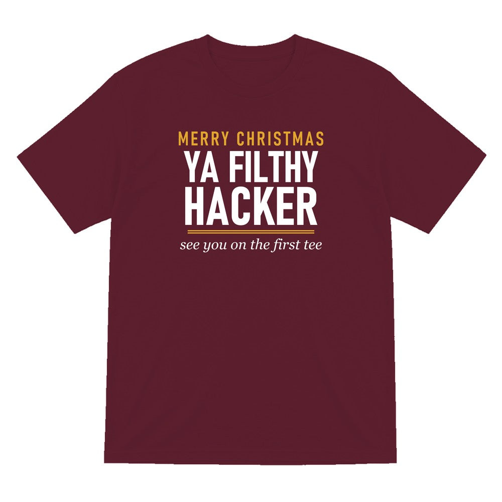 Merry Christmas Ya Filthy Hacker Funny Golf Christmas Jumper & T-Shirt T-Shirt in Maroon