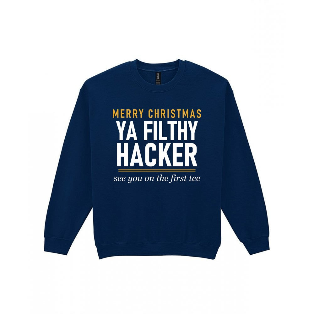 Merry Christmas Ya Filthy Hacker Funny Golf Christmas Jumper & T-Shirt Sweatshirt in Navy