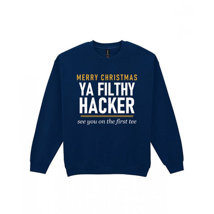 Merry Christmas Ya Filthy Hacker Funny Golf Christmas Jumper & T-Shirt Sweatshirt in Navy