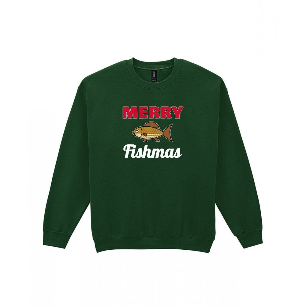 Merry Fishmas Fishing Christmas Jumper & T-Shirt Sweatshirt in Forest Green