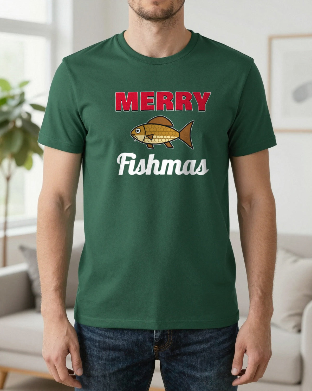 Merry Fishmas Fishing Christmas Jumper & T-Shirt worn