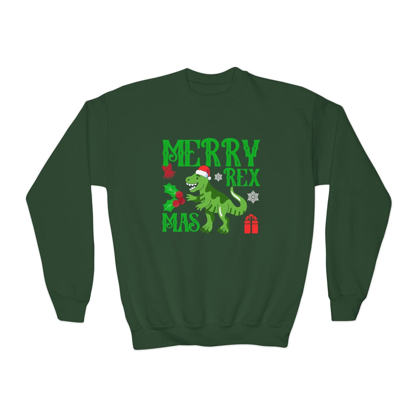merry rex youth christmas sweatshirt forest green sweatshirt Christmas gift idea