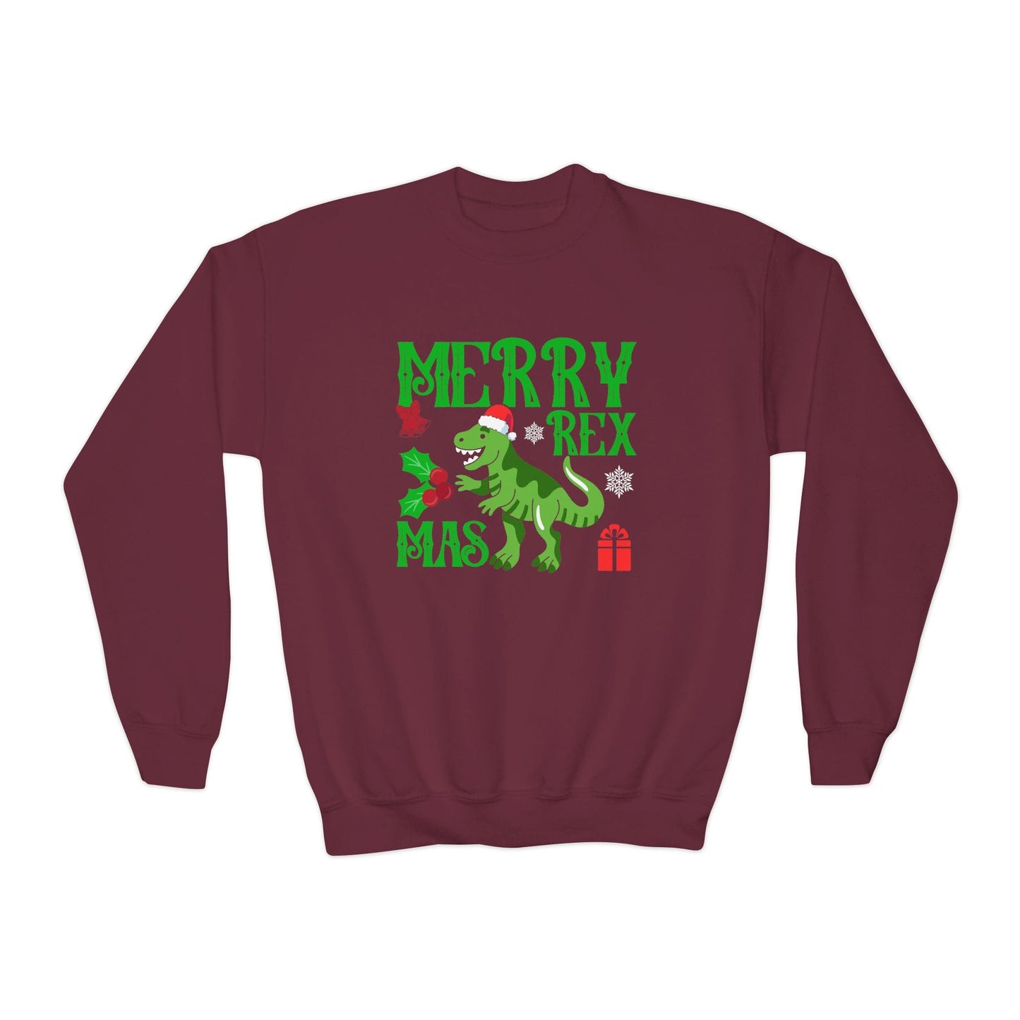 merry rex youth christmas sweatshirt maroon sweatshirt Christmas gift idea