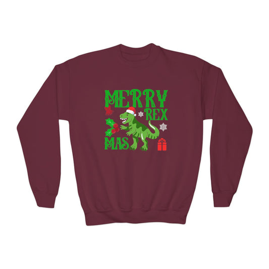 Merry Rex Youth Christmas Sweatshirt - funny t-shirt by Cheeky Business