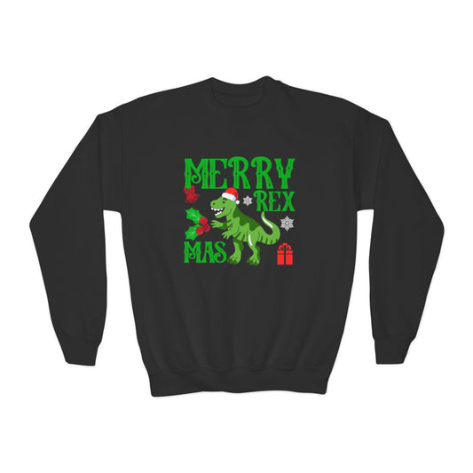 Merry Rex Youth Christmas Sweatshirt - funny t-shirt by Cheeky Business