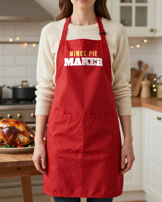 Mince Pie Maker & Mince Pie Taker grown-up apron, worn