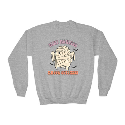 sport grey sweatshirt with cute mummy monster design for children halloween