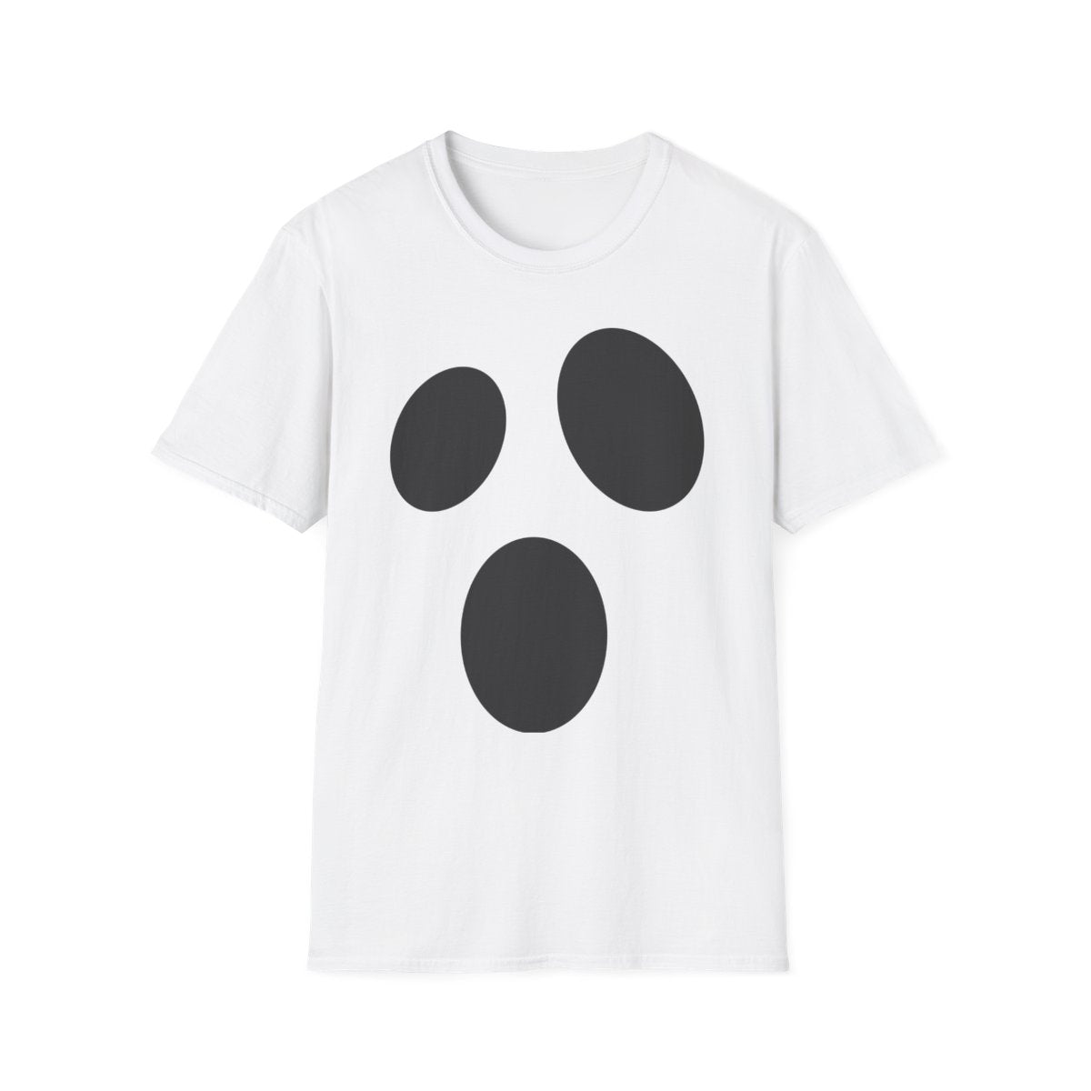 white t-shirt with minimalist ghost face design