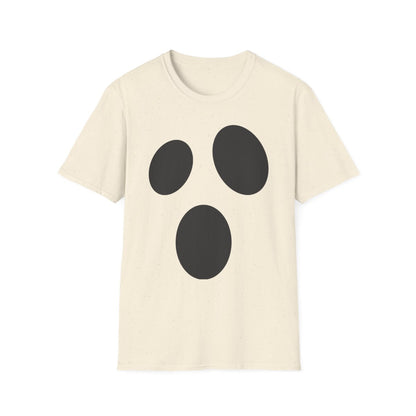 red t-shirt with minimalist ghost expression print