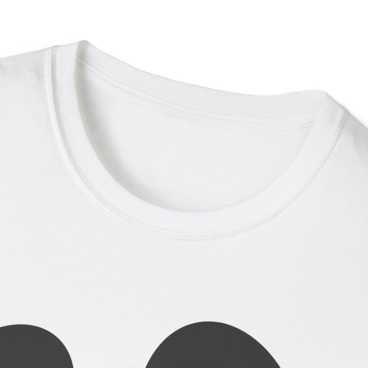 close-up of ghost face print on soft cotton tee
