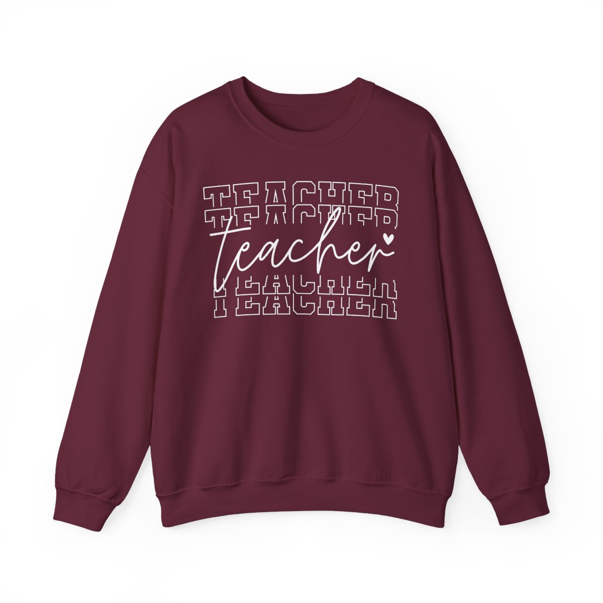 black crewneck sweatshirt with modern minimalist teacher print