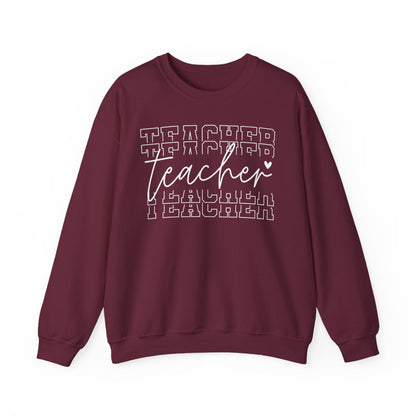 black crewneck sweatshirt with modern minimalist teacher print