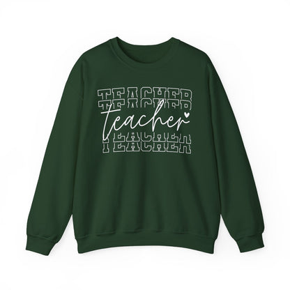 forest green crewneck sweatshirt with layered typography teacher design