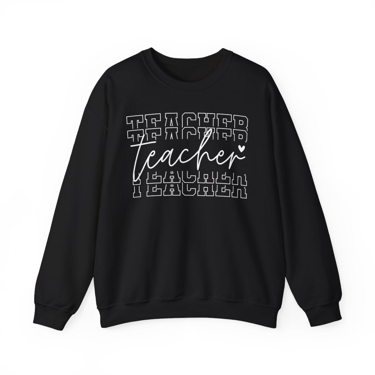 navy crewneck sweatshirt with clean minimalist teacher graphic