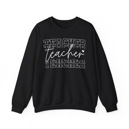 navy crewneck sweatshirt with clean minimalist teacher graphic