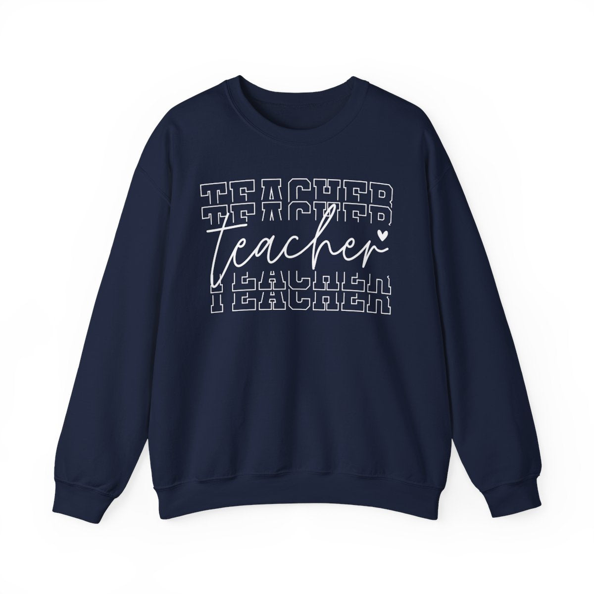 maroon crewneck sweatshirt with minimalist teacher layered typography design