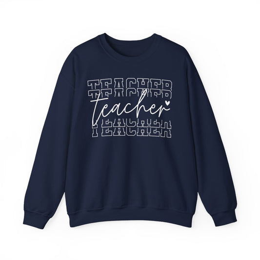 maroon crewneck sweatshirt with minimalist teacher layered typography design