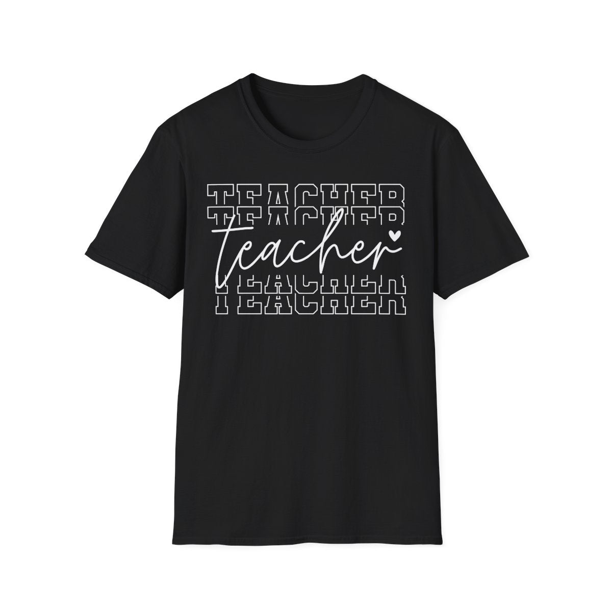 navy t-shirt with minimalist teacher typography design
