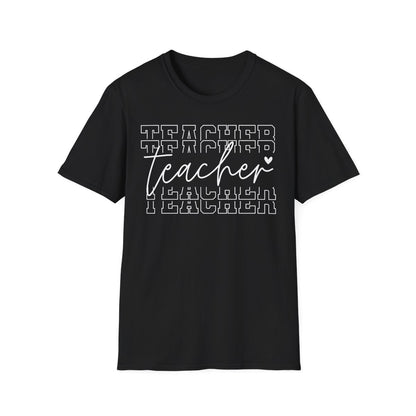 navy t-shirt with minimalist teacher typography design
