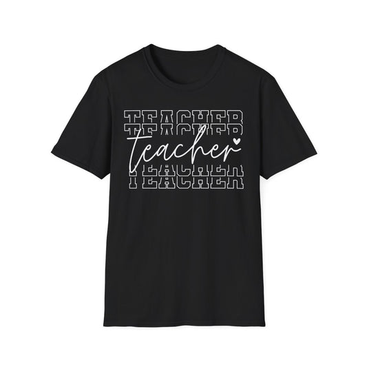 navy t-shirt with minimalist teacher typography design