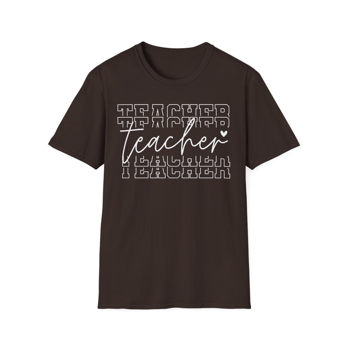 red t-shirt with bold layered typography for educators