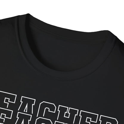 minimalist teacher typography t-shirt flat lay detail